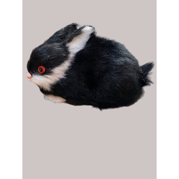Fuzzy Life Like Miniature Furry Black White Bunny Rabbit Realistic - Picture 1 of 5
